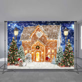 Aperturee - Orange Gingerbread House Snowy Eve Xmas Backdrop